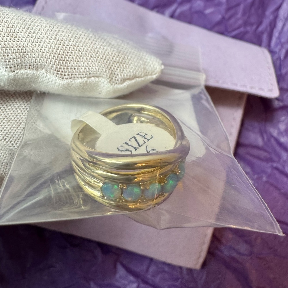 Gold and Blue Opal Women's Ring - Picture 7 of 12
